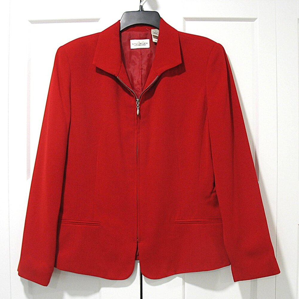 Liz Clairborne Villager Women’s Red Polyester Full Zip Blazer Jacket Size 12